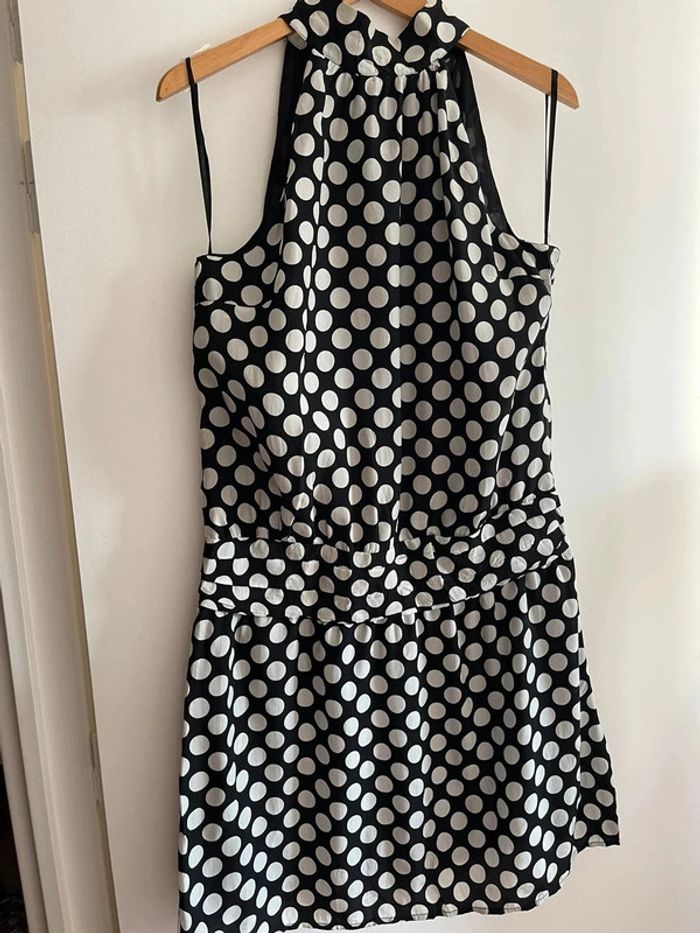 Robe satin noire / blanche à pois XL
