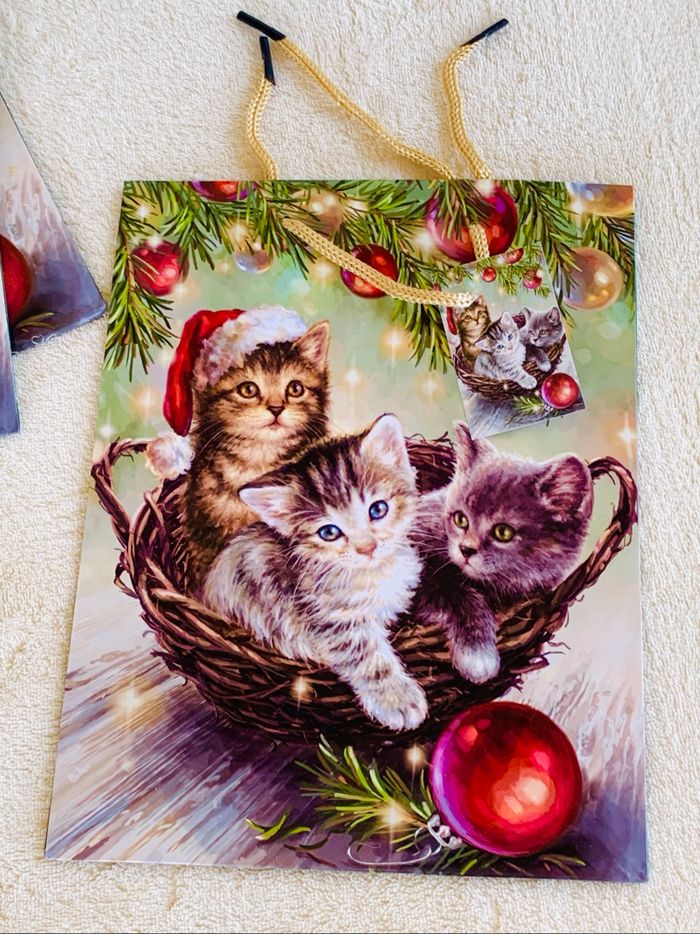 Lot de 3 petites pochettes 3 chats Noel Vitrine Magique - photo numéro 2