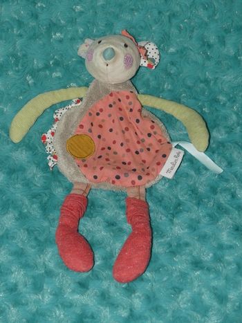 Doudou plat souris rose Moulin roty Les jolis trop beaux 🐭