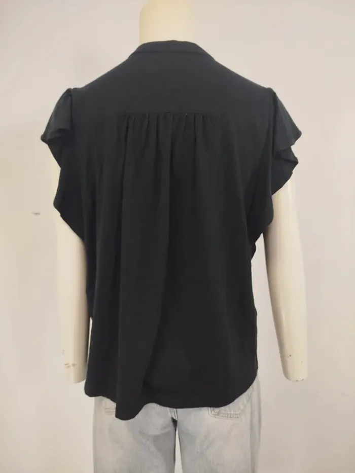 T-shirt noir manches volantes - col V détaillé A1000 - photo numéro 8