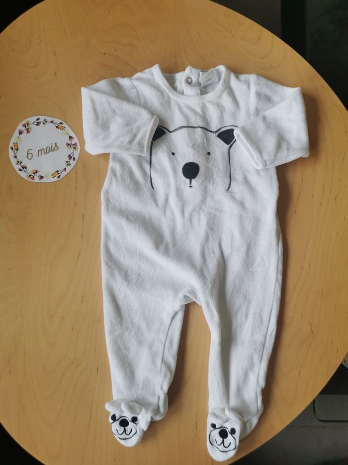 Pyjama bébé mixte blanc en velour 6mois la redoute tbe