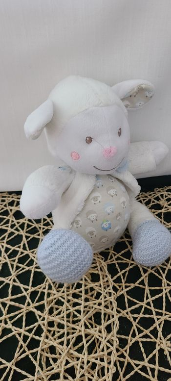 Doudou Mouton Blanc Bleu Tricot NICOTOY