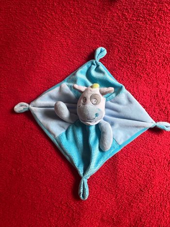 Doudou plat vache gris bleu mots d'enfants Neuf jamais servi