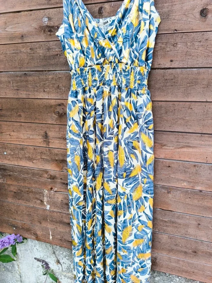 Robe longue bleue marine et beige été taille 40/42 - photo numéro 9