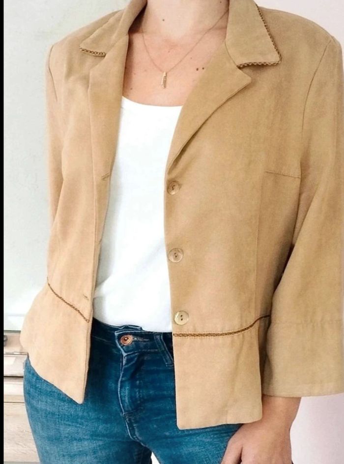 Veste blazer - Suédine - Sépia Vintage - Made in France 38 actuel - Parfait État - photo numéro 3