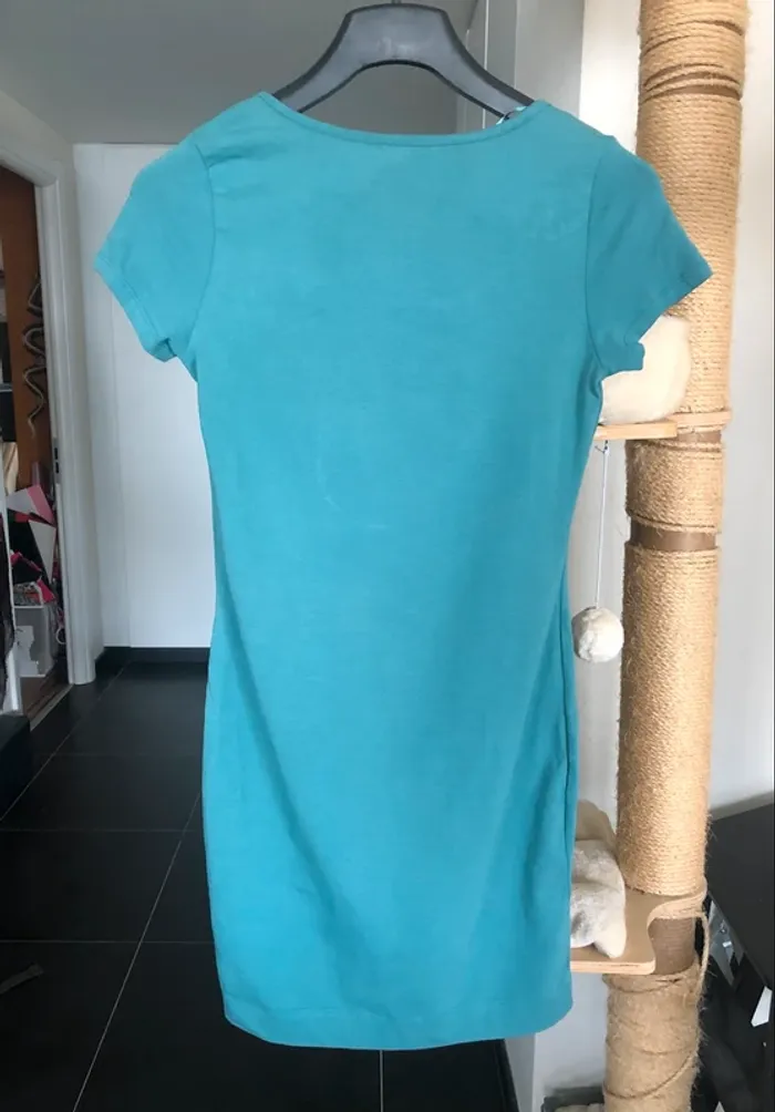 Robe turquoise à manches courtes H&M en coton taille 38 / M neuve avec étiquette. - photo numéro 8