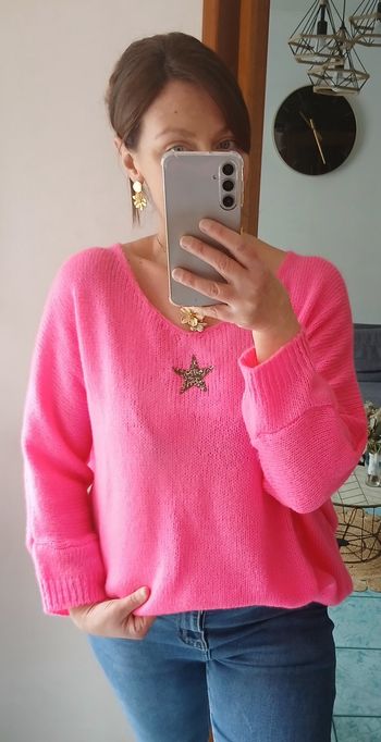 Pull fushia étoile Taille unique 42 au 48