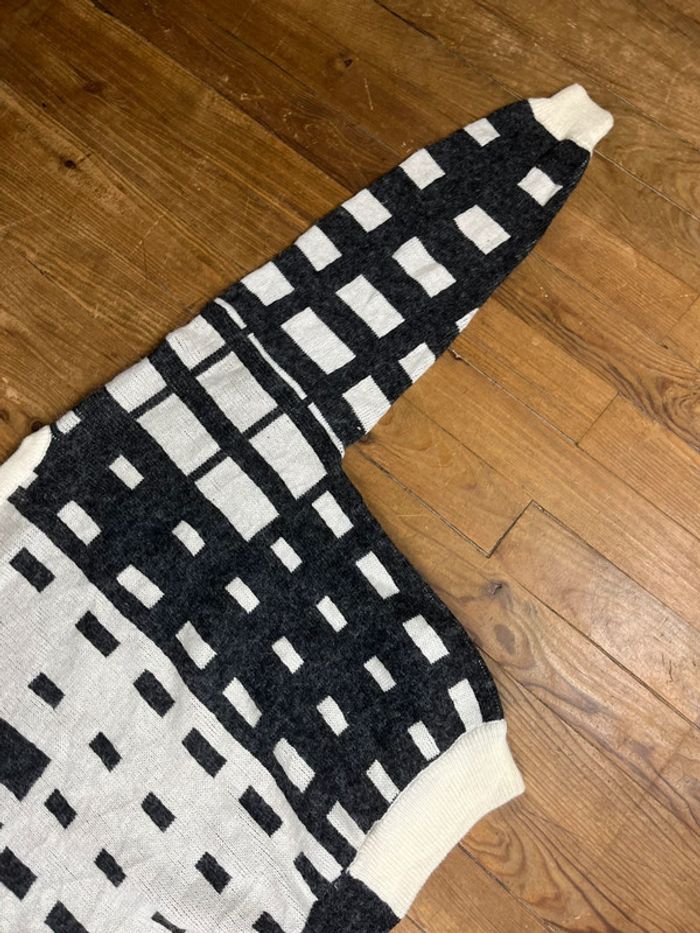 Pull maille vintage motifs gris-noir blanc M - photo numéro 11
