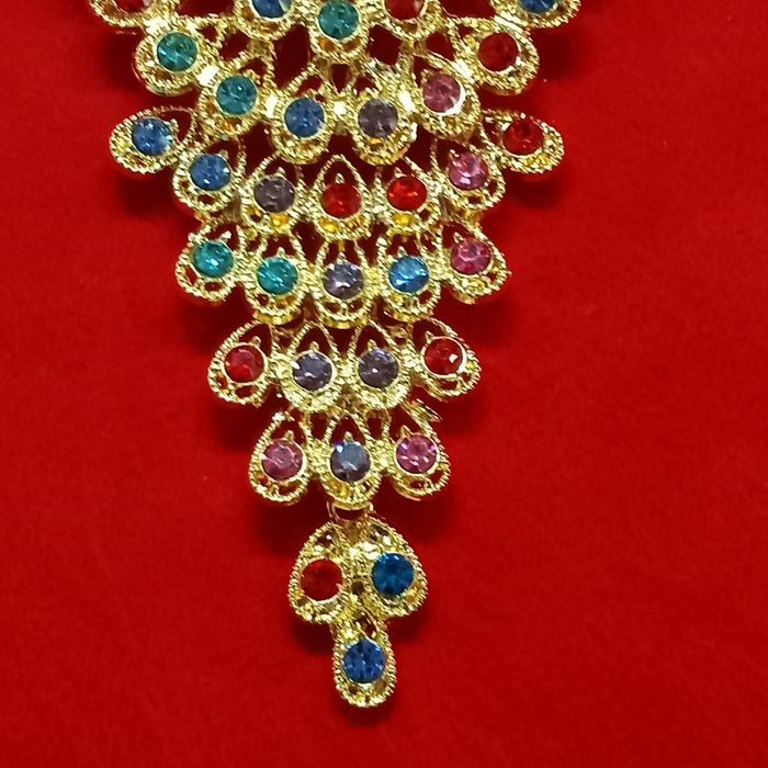 Broche paon en métal doré et strass - photo numéro 3