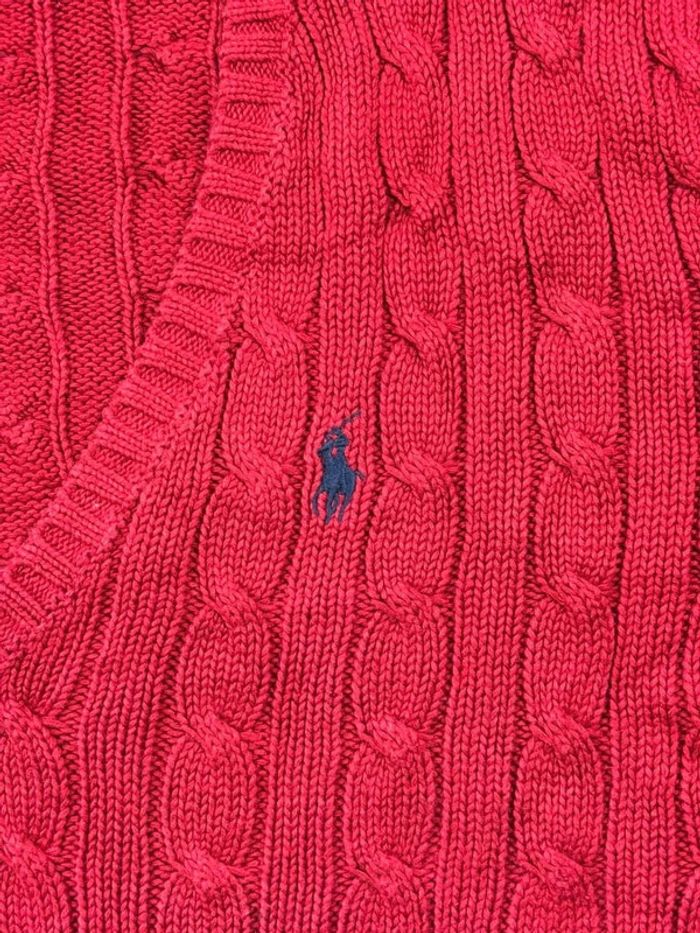 Pull d’hiver torsadé en maille Ralph Lauren rouge col V taille XL femme - photo numéro 5