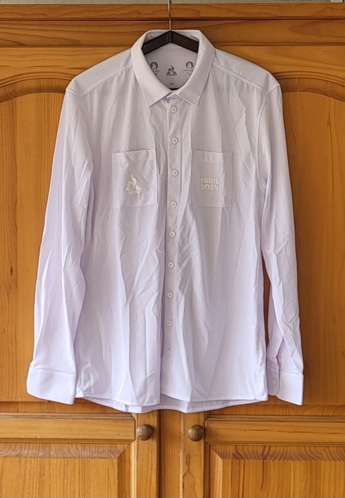 Le Coq Sportif Chemise ML TM - Blanche&Revers Rose- Officielle JO Paris 2024 - photo numéro 2