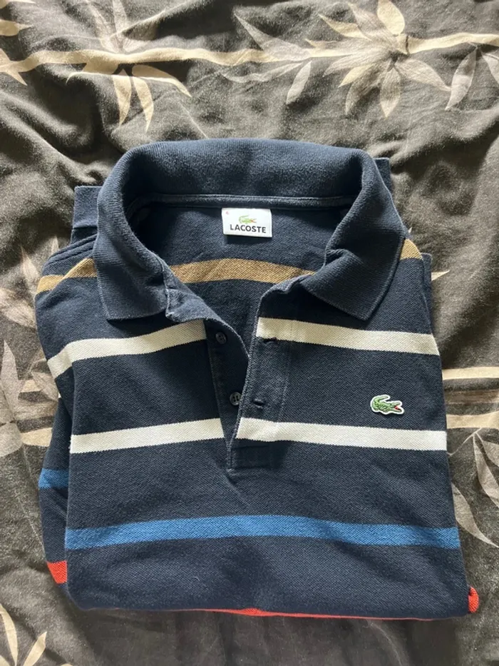 Polo Lacoste rayé manches longues - taille L