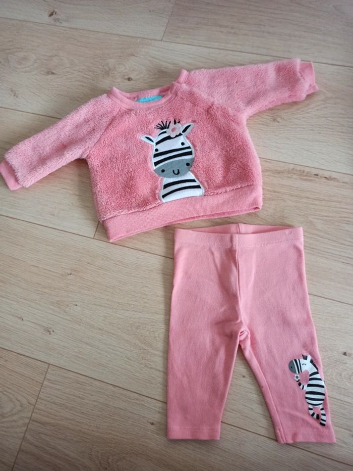 Ensemble Pull Pilou et Pantalon Rose Saumon Zèbre Pekkle - Taille 3 mois