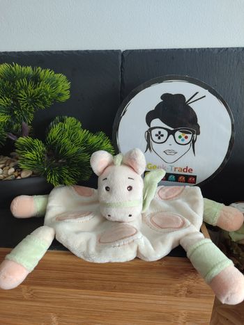 doudou cheval âne rond kimbaloo beige jaune vert jambe écharpe ovale Orange 3404