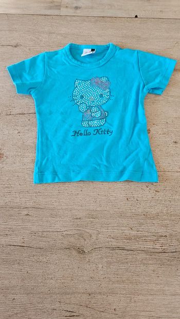 T shirt fille à manches courtes, bleu turquoise, avec sequins, Hello Kitty, 5 ans