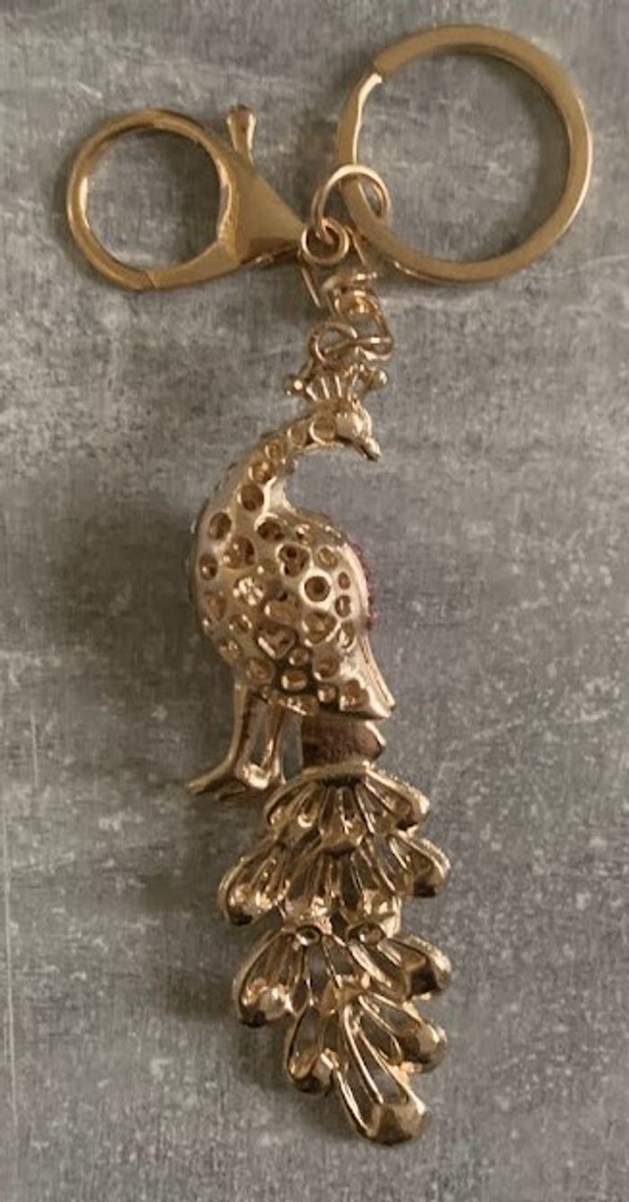 Porte-clés Paon strassés doré (Neuf) - photo numéro 2