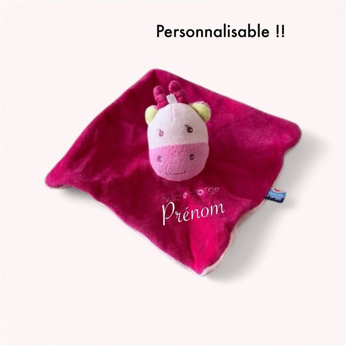 Peluche doudou plat 19cm sucre d’orge vache girafe cheval rose très bon état - photo numéro 5