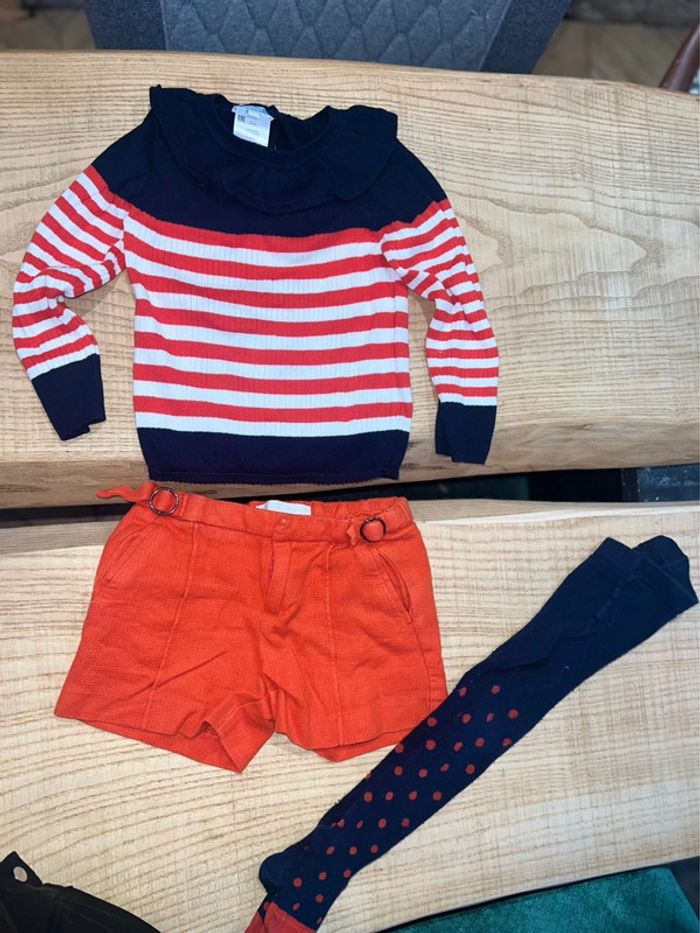 Tenue Jacadi 3 ans 36 mois pull marinière collants short Zara hiver