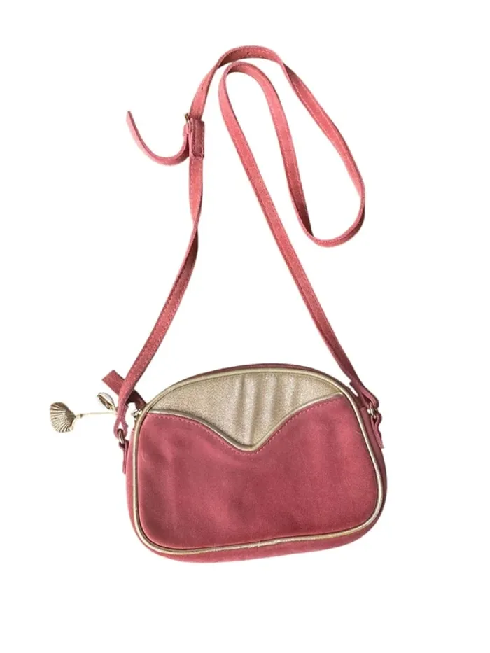 Petit sac en cuir rose et doré avec coquillages Crazy Lou