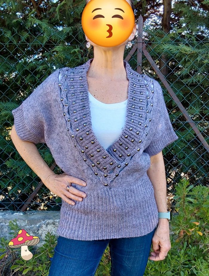 Pull laine vintage shabby fairycore romantique parme lila T unique - photo numéro 8