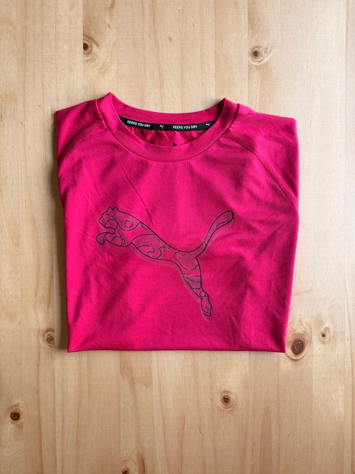 Tee shirt Puma fushia respirant logo noir – taille S - photo numéro 3