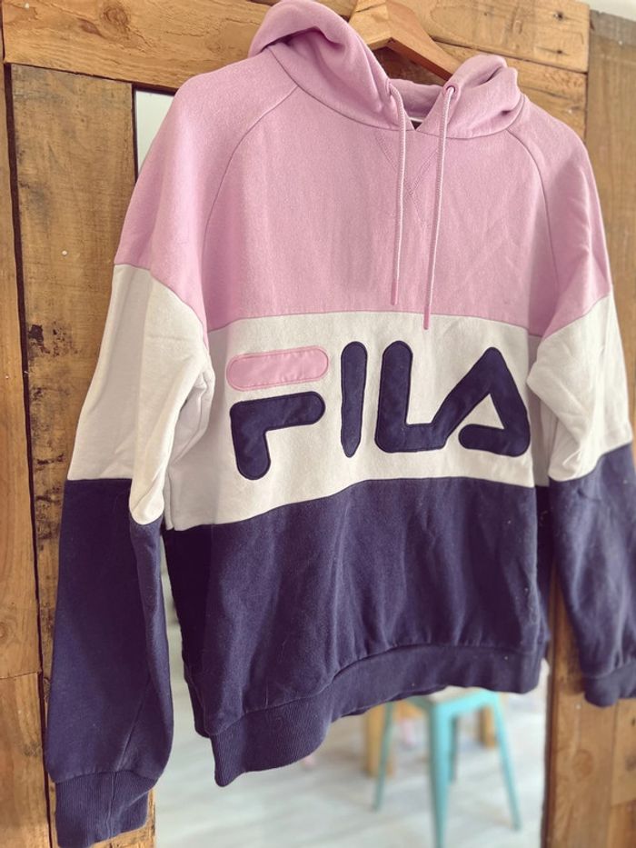 Sweat-shirt femme fila rose, blanc et bleu - photo numéro 2