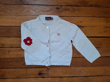 Gilet blanc sergent major 18 mois coudières fleurs rouge