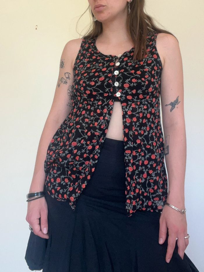 top à fleurs vintage - style romantique coquette champêtre- cute girly flower top - photo numéro 3