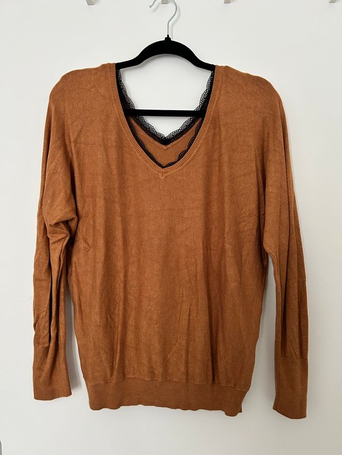 Pull léger marron manches longues col V Gemo L