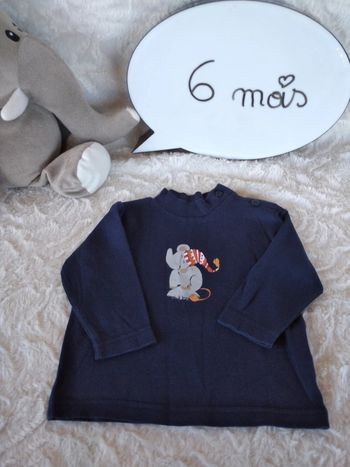 Sous pull col roulé Garçon 6 mois Éléphant 100% coton