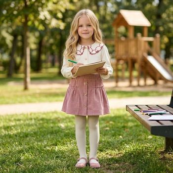 Jupe Rose & Chemisier à Nœud – Ensemble Fille 5 Ans Élégant Idée Cadeau