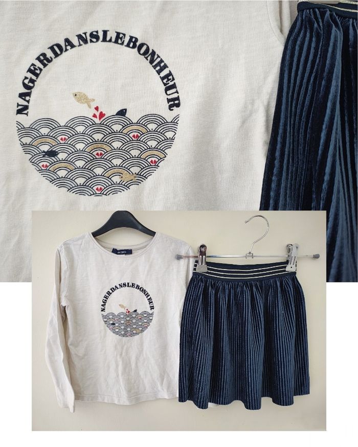 4 ans ensemble teeshirt Kiabi et jupe plissée tape a l'oeil