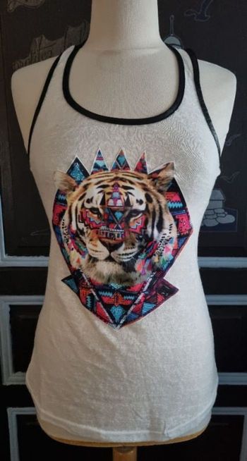 Débardeur transparent blanc avec tête de tigre taille S