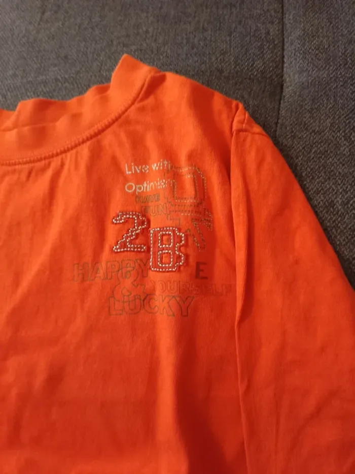 T shirt manche longue orange taille 8 ans - photo numéro 3