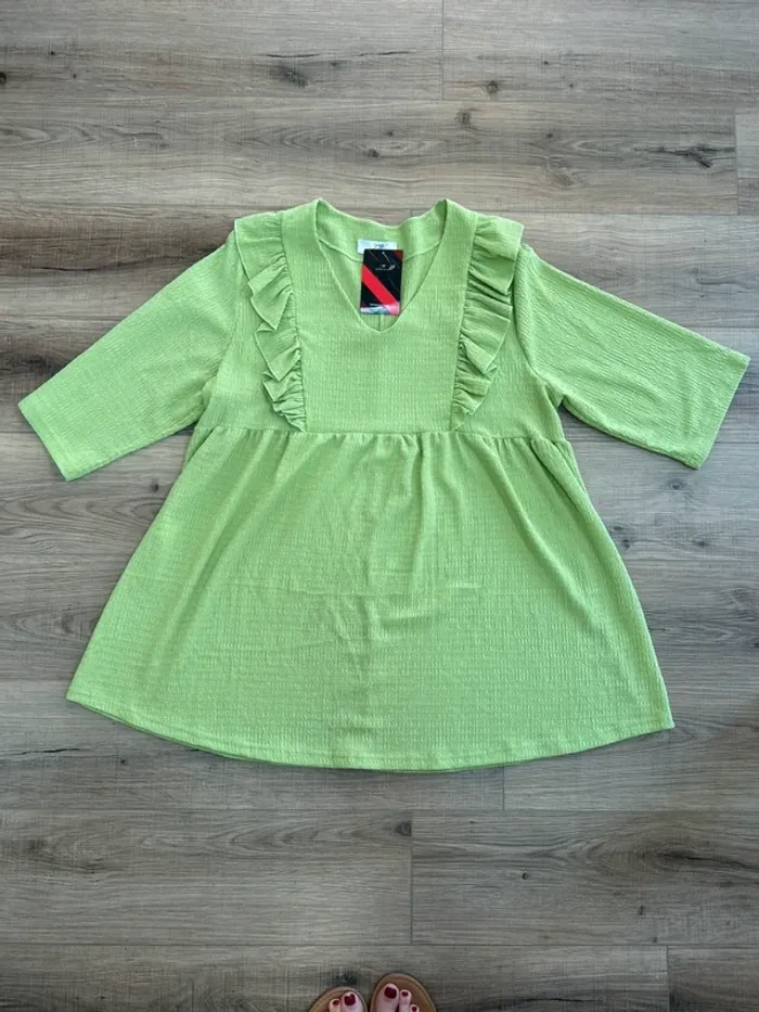 Blouse femme tunique femme verte top femme chemisier femme taille 50 taille 52 - photo numéro 2