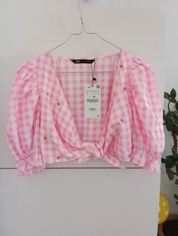 Top à nouer Zara à carreaux rose taille L
