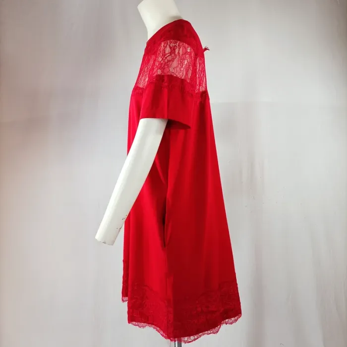 Robe droite rouge Daphnea en dentelle transparente manches courtes taille L A1125 - photo numéro 4