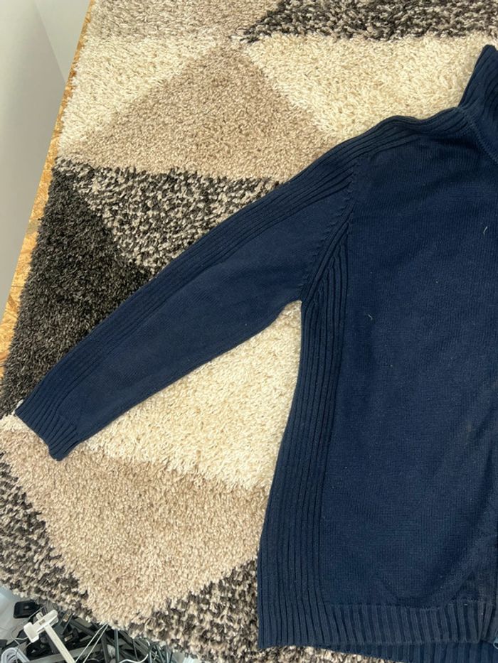 Pull zip full zip Lacoste bleu marine en coton en maille taille XXL style old money - photo numéro 3