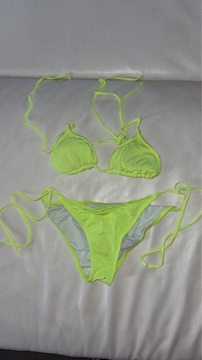 Maillot de bain 2 pièces triangle - Taille XS - Jaune Néon / Fluide - photo numéro 2