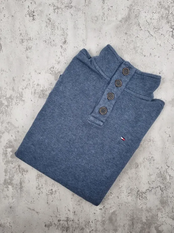 Pull col montant boutonné Tommy Hilfiger bleu – Taille M Hommes (mesures en photos)