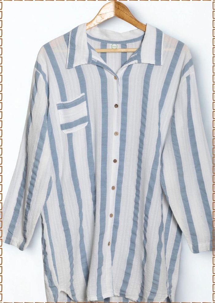 Chemise rayée bleu et blanc Boomil Taille L/XL (convient à un S/M oversize) - photo numéro 3