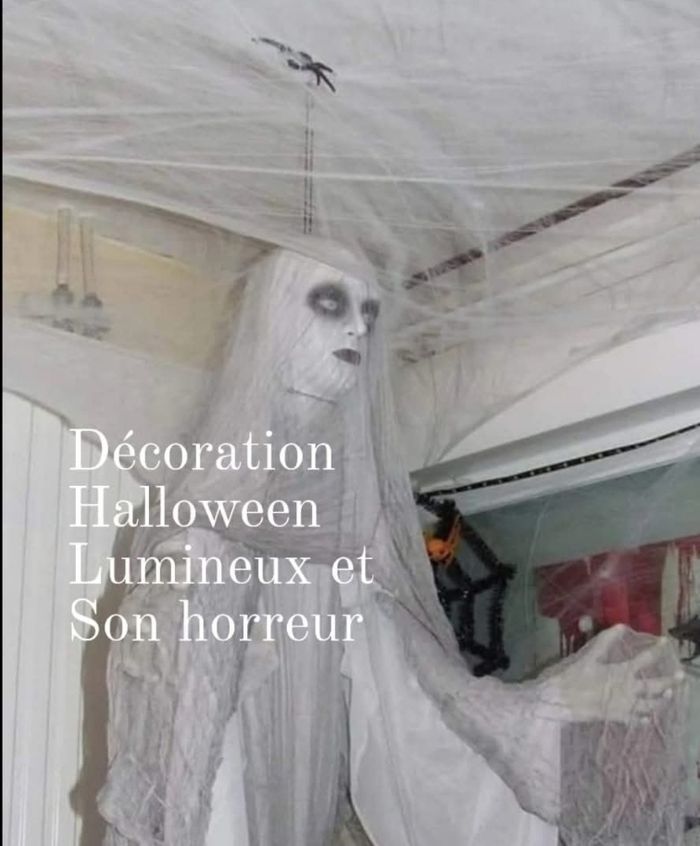 Grande suspension dame blanche lumineux et animée halloween - photo numéro 3