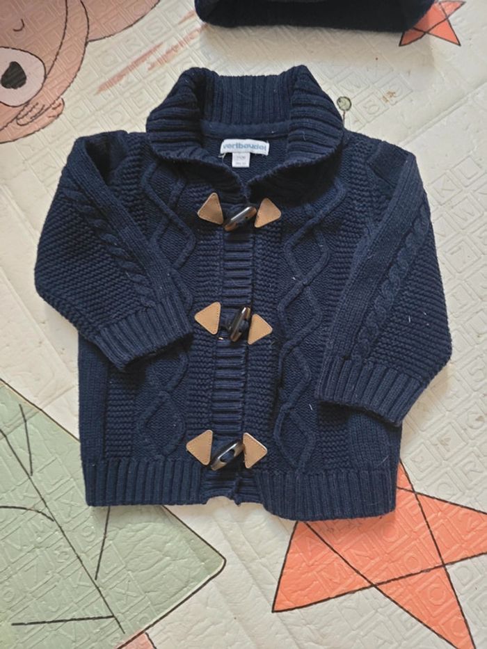 Veste et bonnet 9 mois gilet bleu marine vertbaudet - photo numéro 6