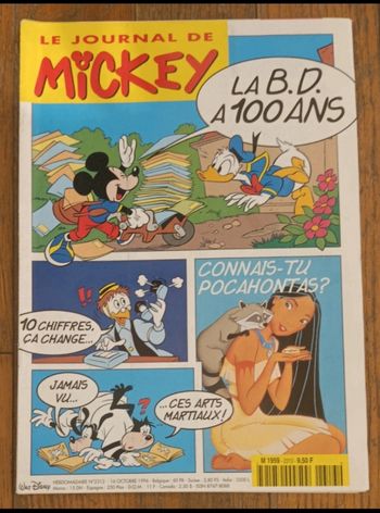 Ancien journal de mickey avec cadeau autocollants Pocahontas N°2313 de 1996 vintage