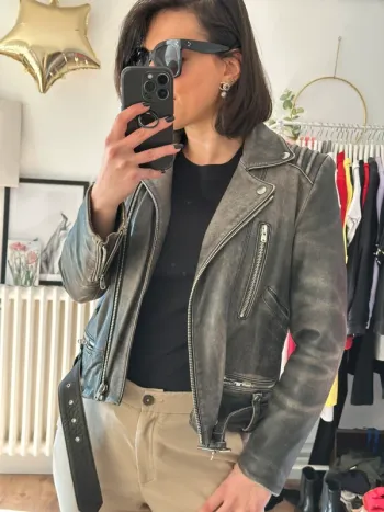 Perfecto cuir The Kooples gris noir taille 36