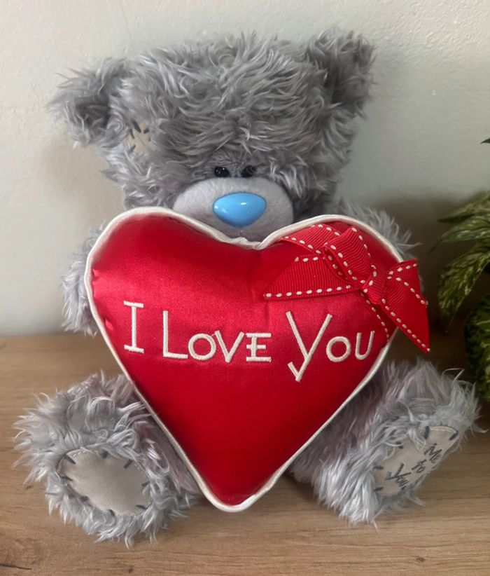 Peluche ours gris cœur rouge I love you me to you