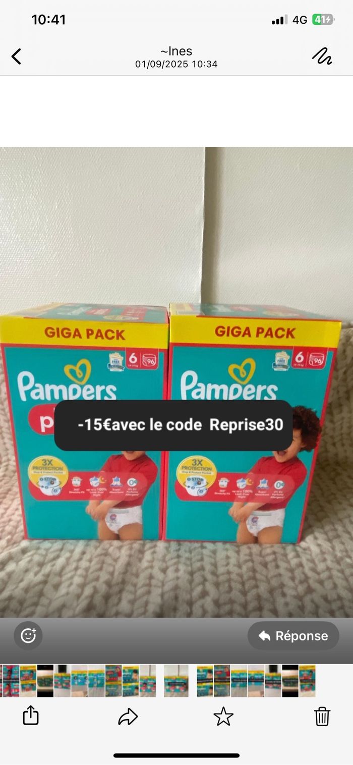 2 carton de couches Pampers taille 6