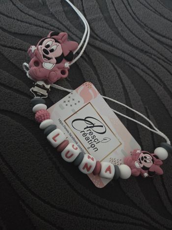 Attache tétine silicone minnie rose poudré