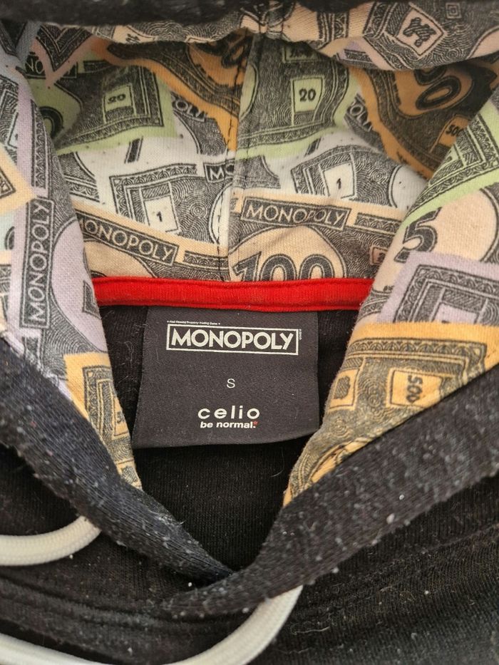 Sweat a capuche noir Monopoly, Celio, taille S - photo numéro 3