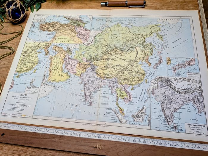 Imprimée en 1892, l'Asie, Vintage Authentique Grand Format (cadre non inclus) - photo numéro 5